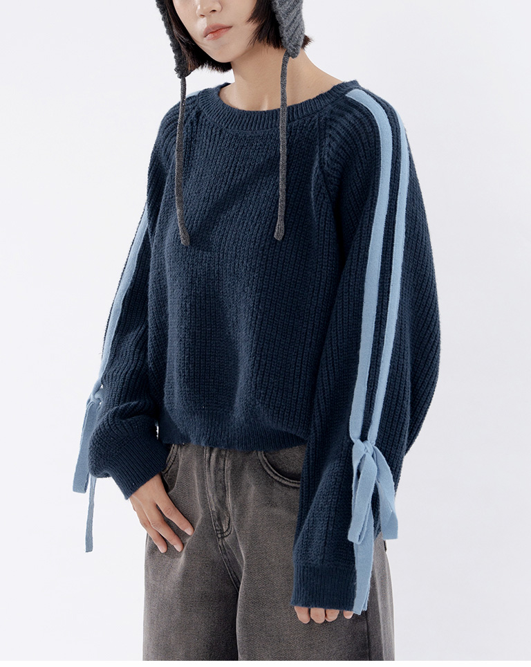 配色リボン結びニット 2色展開