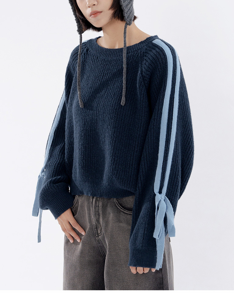 配色リボン結びニット 2色展開