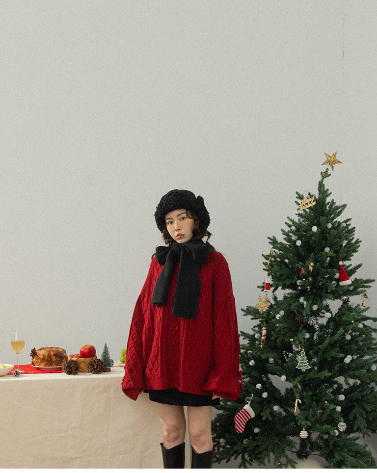 ポンポンケーブルニット 4色展開