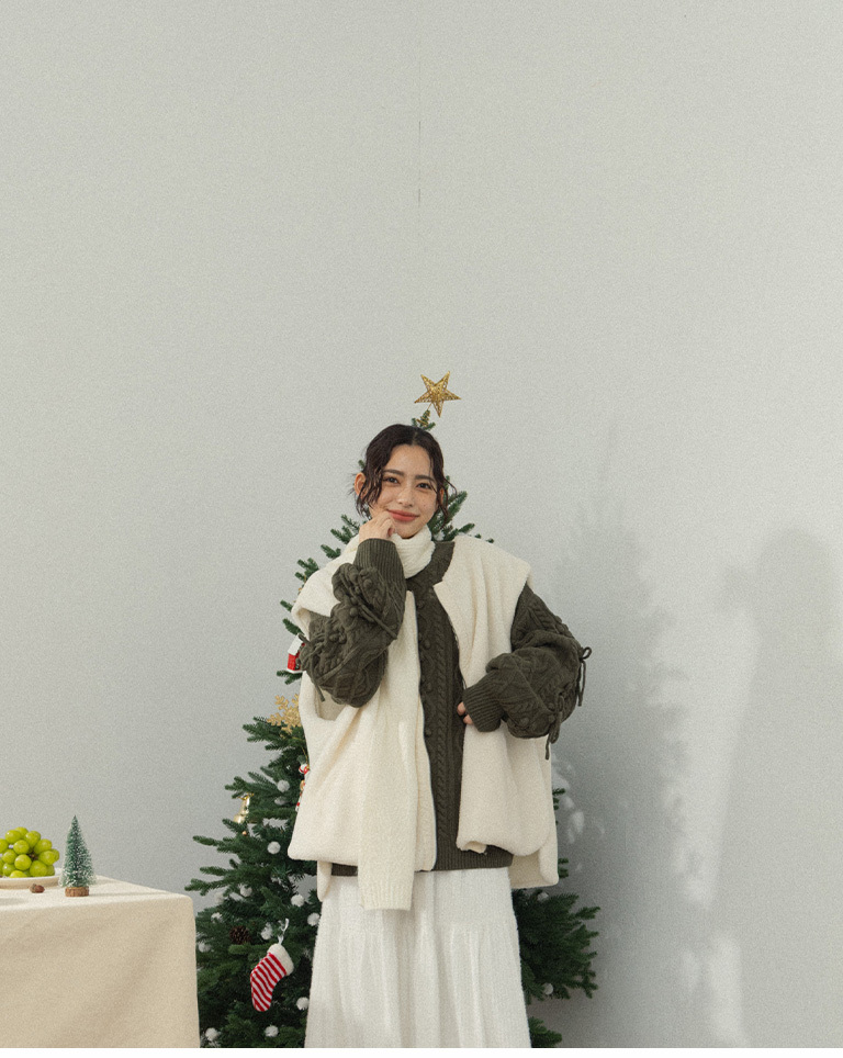 ポンポンケーブルニット 4色展開