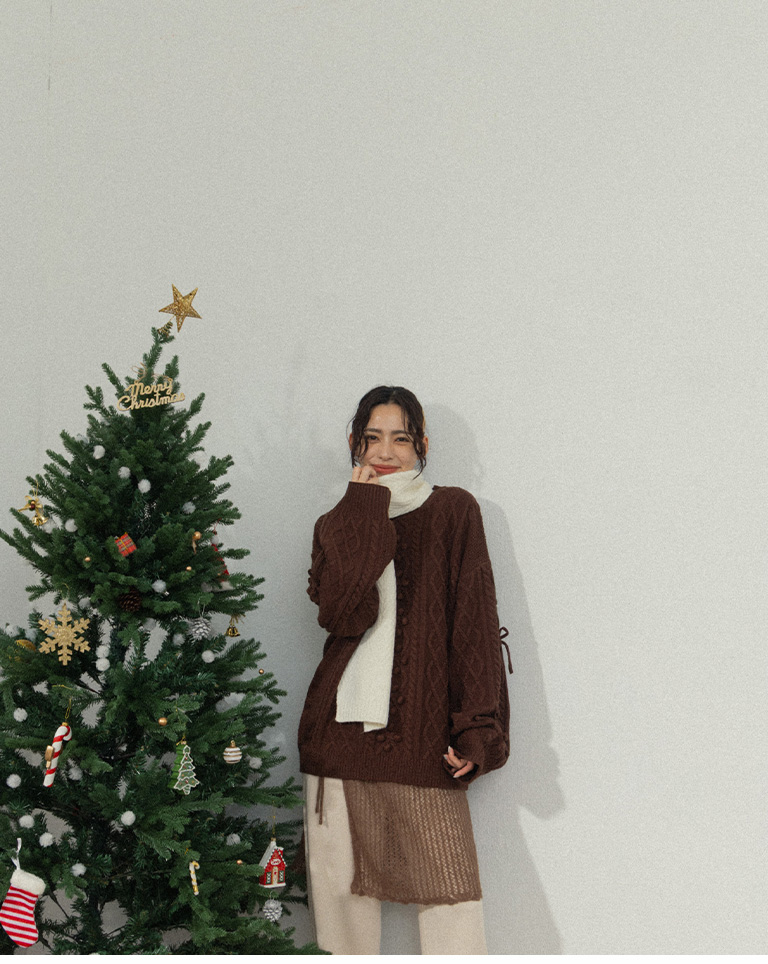 ポンポンケーブルニット 4色展開