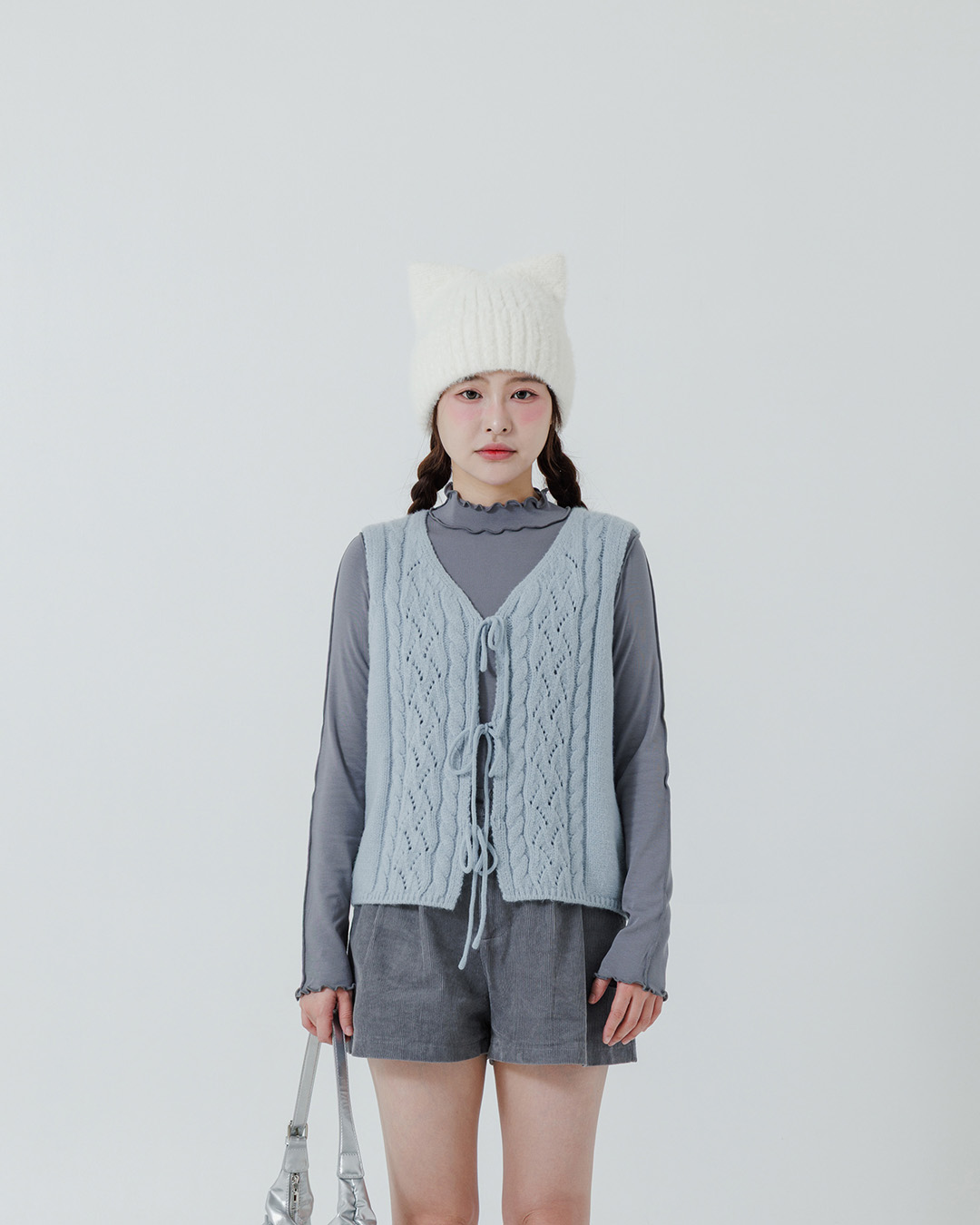 ケーブル透かし編みニットベスト 3色展開