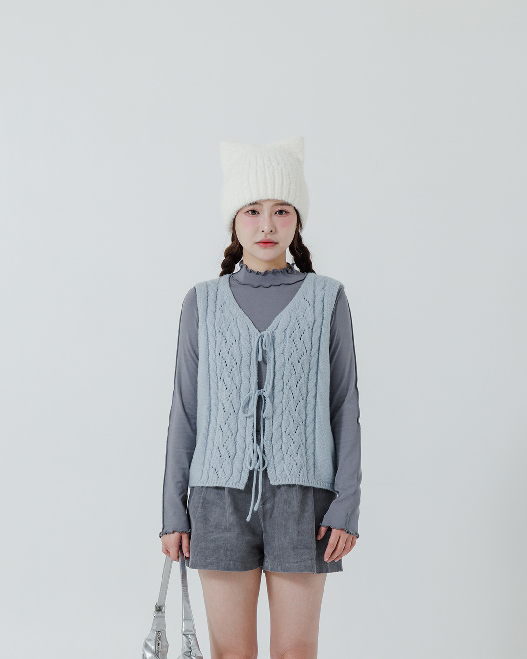 ケーブル透かし編みニットベスト 3色展開