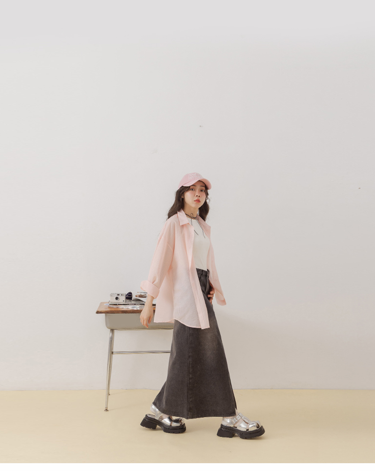 ストライプシアーシャツ  3色展開