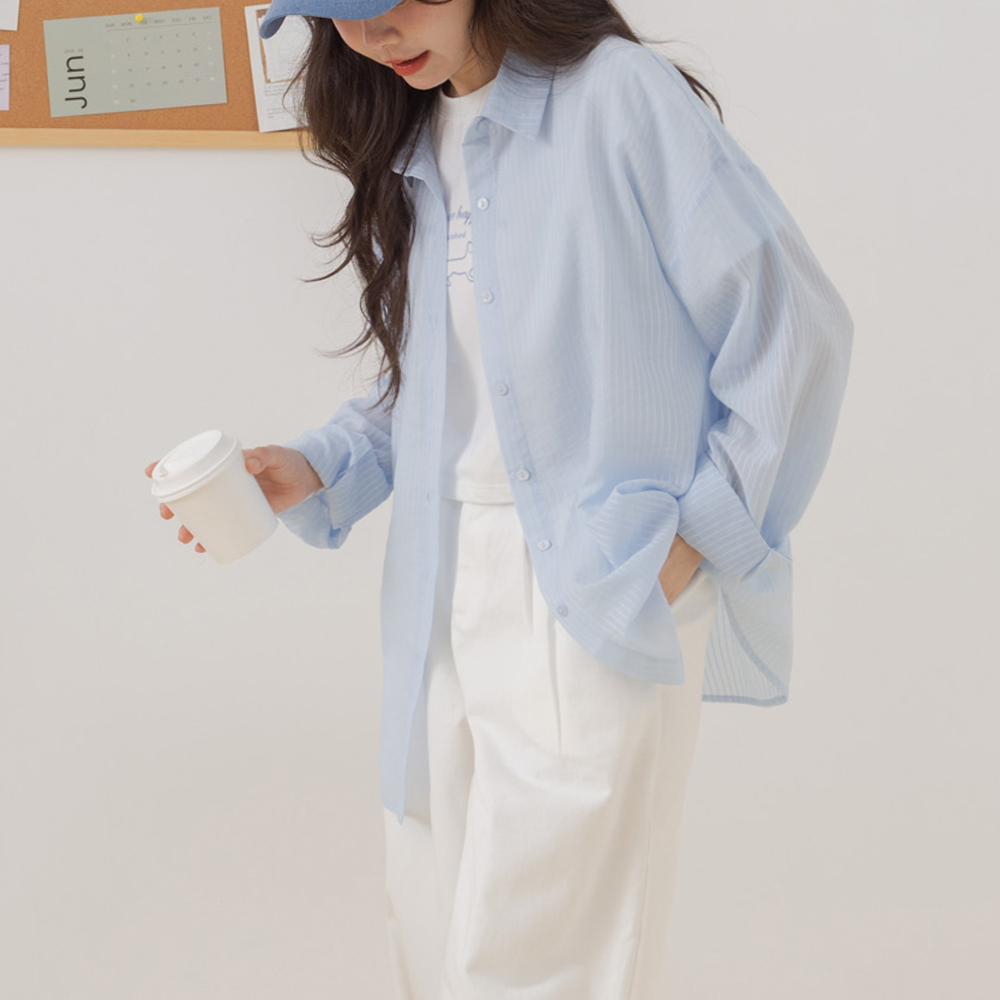 ストライプシアーシャツ  3色展開