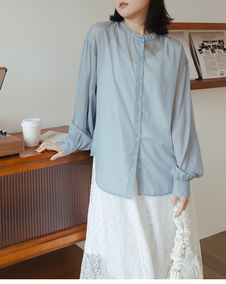 シアーバンドカラーシャツ 3色展開