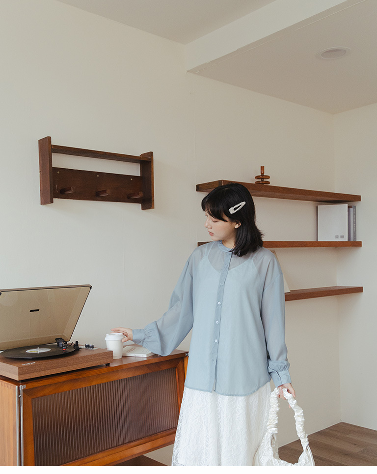 シアーバンドカラーシャツ 3色展開