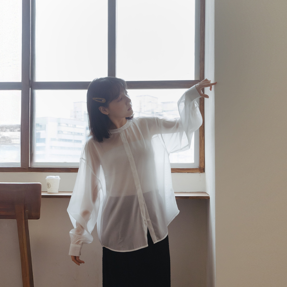 シアーバンドカラーシャツ 3色展開