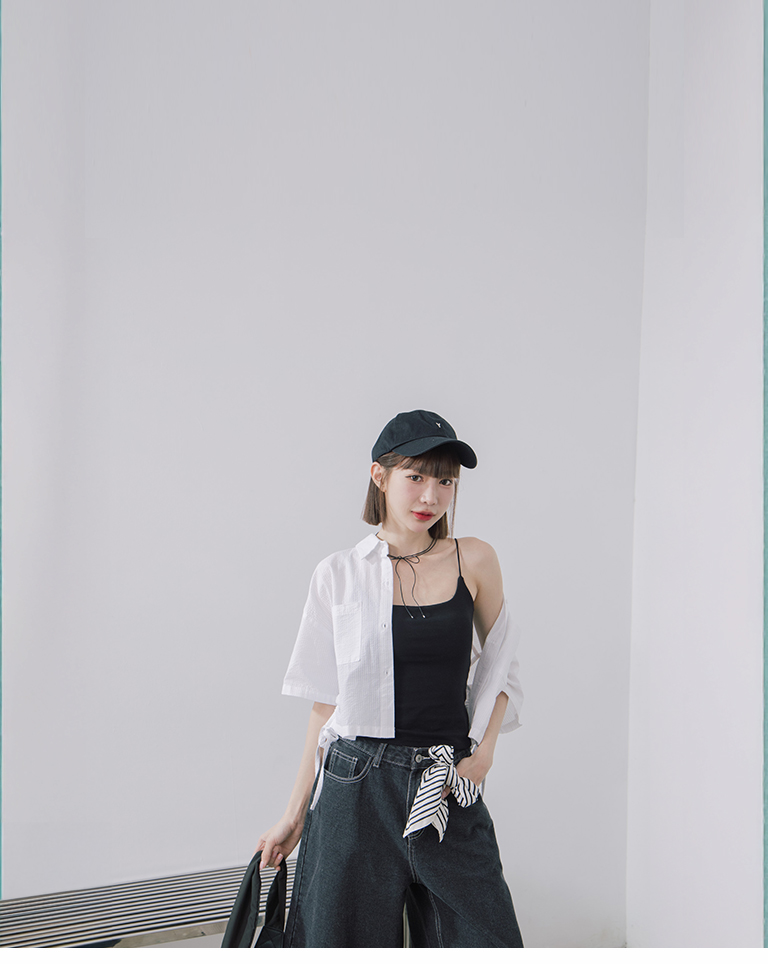 ストライプドローコードクロップドシャツ 2色展開