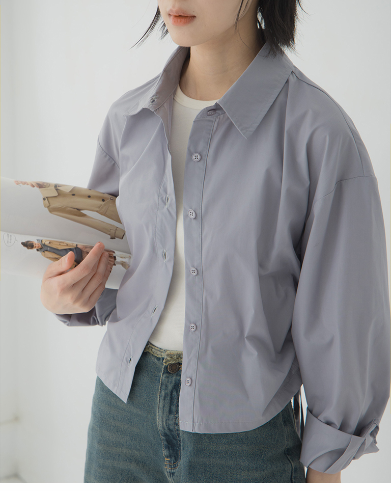 無地サイドギャザークロップドシャツ 3色展開