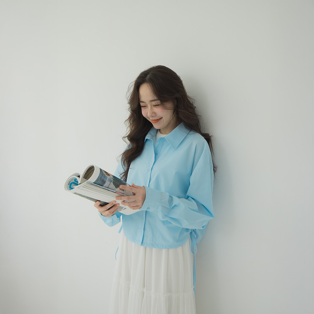 無地サイドギャザークロップドシャツ 3色展開