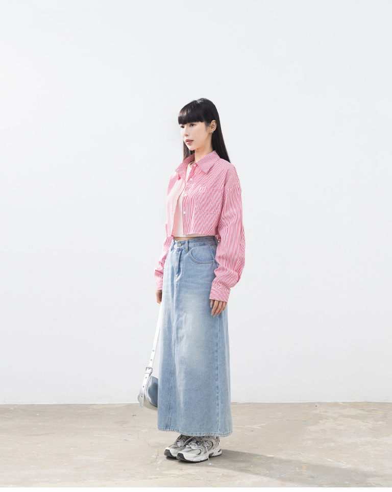 ストライプショート丈シャツ 2色展開