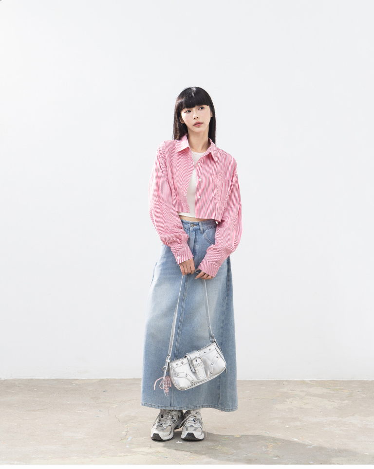 ストライプショート丈シャツ 2色展開