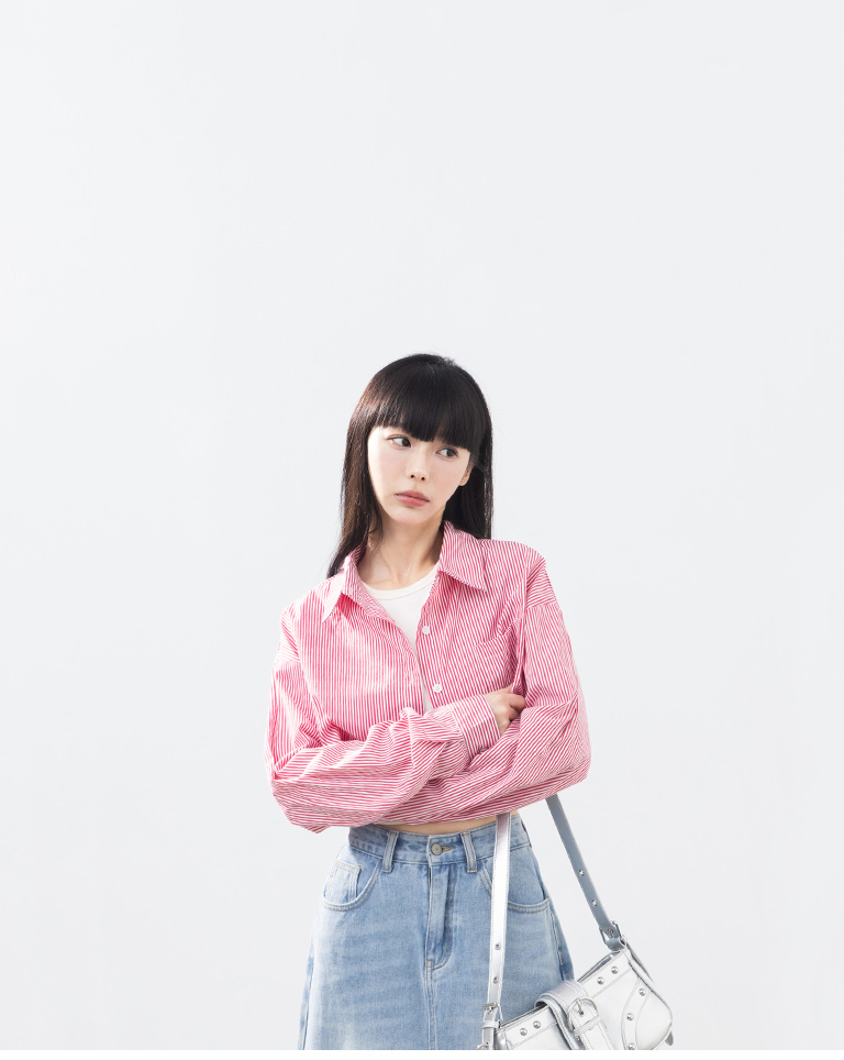 ストライプショート丈シャツ 2色展開