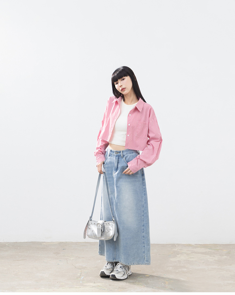 ストライプショート丈シャツ 2色展開