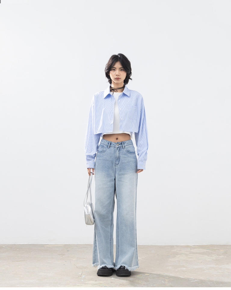 ストライプショート丈シャツ 2色展開