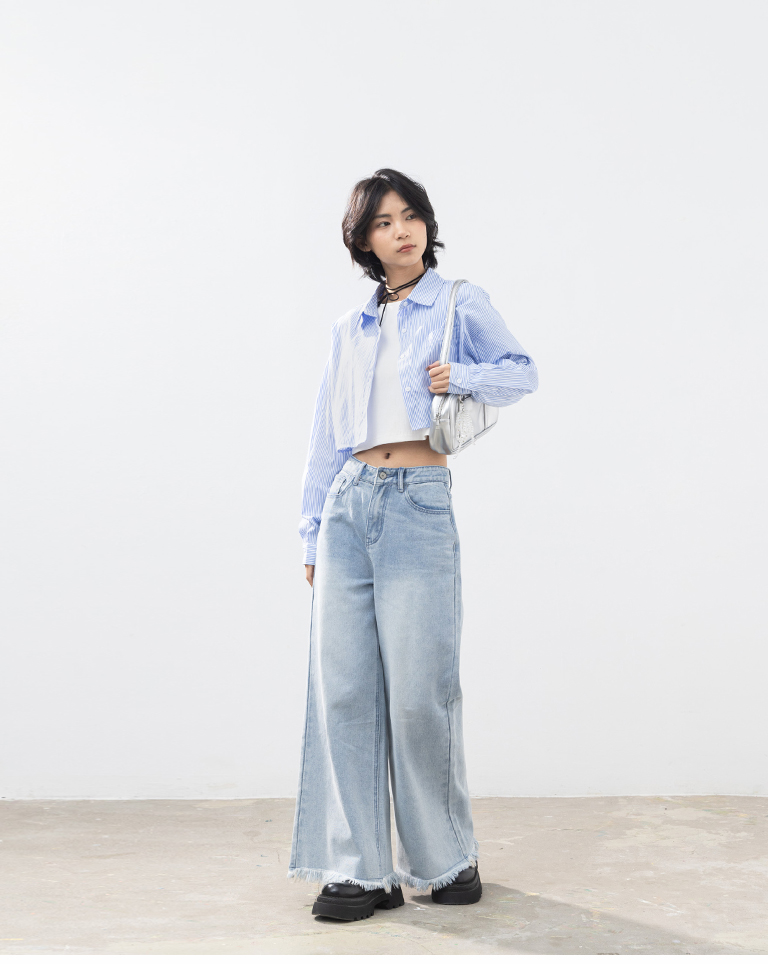 ストライプショート丈シャツ 2色展開