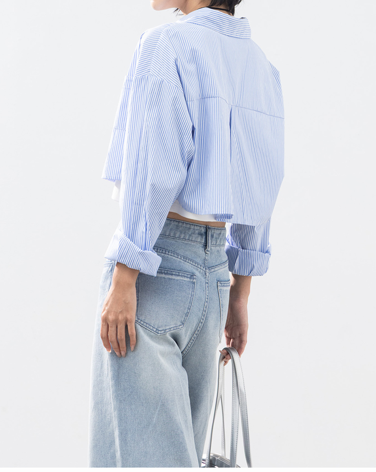 ストライプショート丈シャツ 2色展開