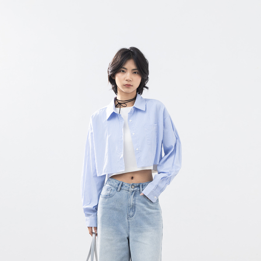 ストライプショート丈シャツ 2色展開