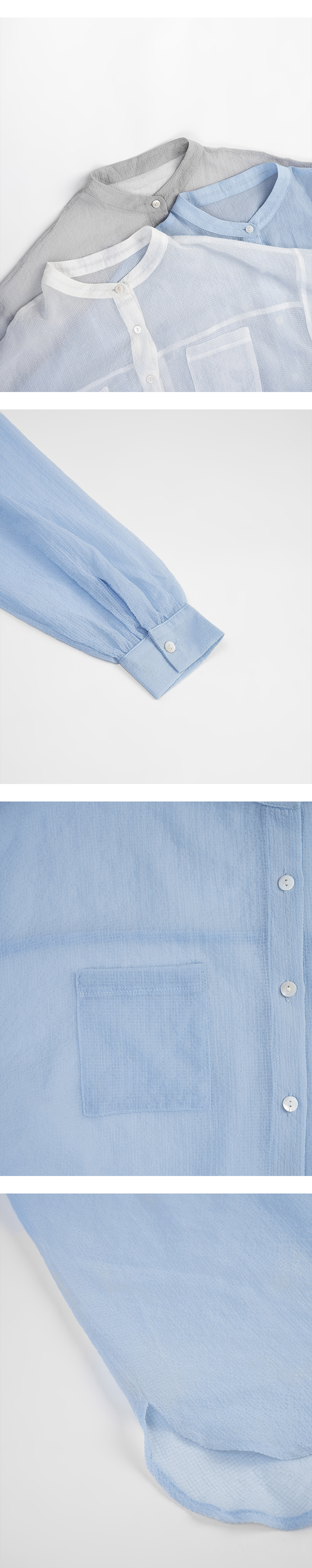 シアーダブルポケットバンドカラーシャツ 3色展開