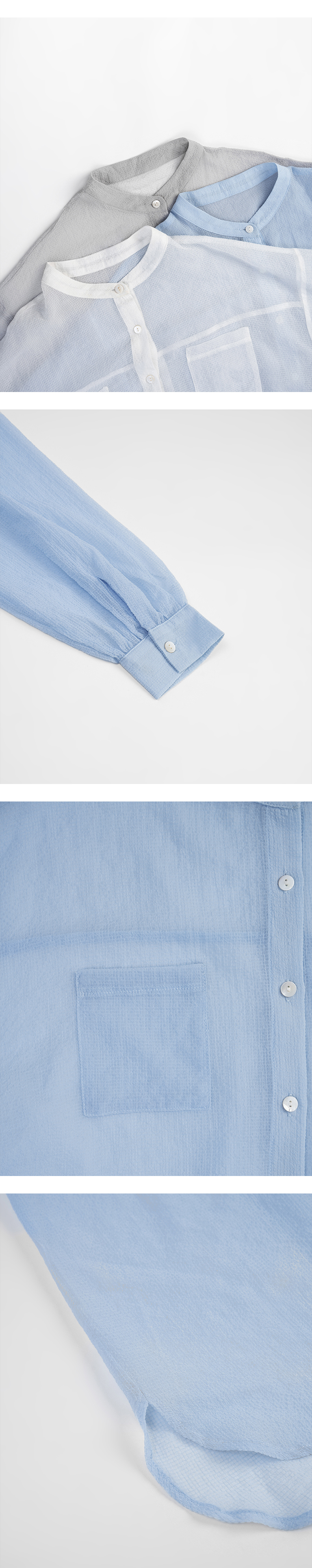 シアーダブルポケットバンドカラーシャツ 3色展開