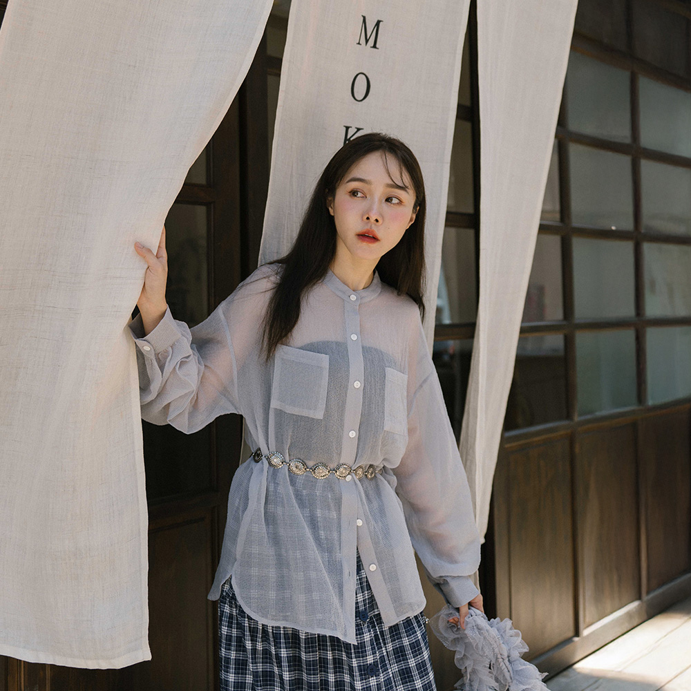 シアーダブルポケットバンドカラーシャツ 3色展開