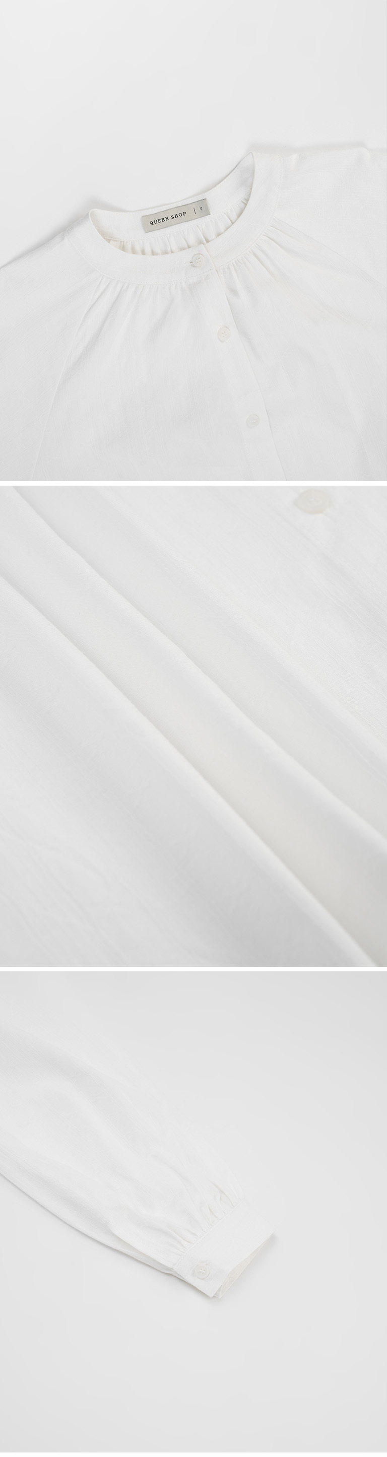 ジャカードラウンドネックパフスリーブシャツ