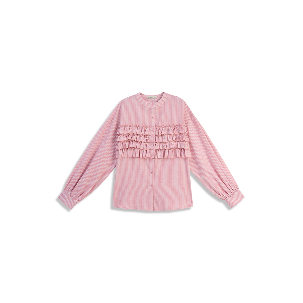 フリルストライプバンドカラーシャツ 2色展開