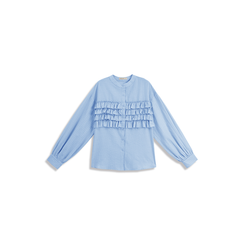 フリルストライプバンドカラーシャツ 2色展開