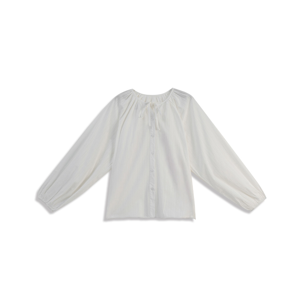 クルーネックリボンシアーブラウス