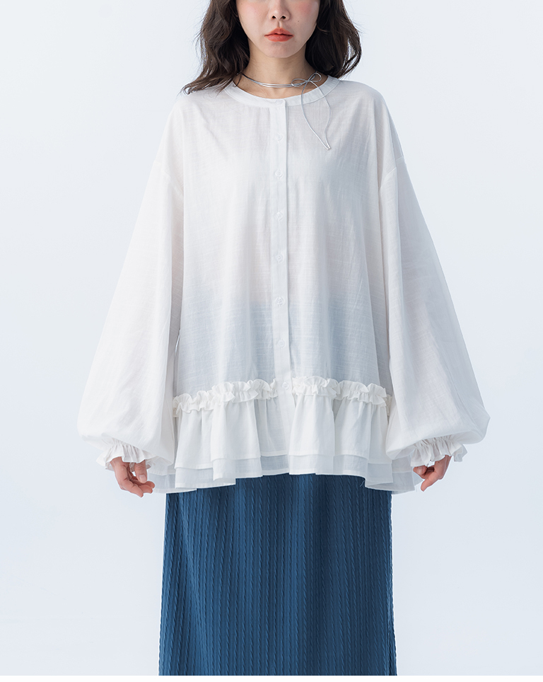 フリル裾ラウンドネックシャツ 2色展開