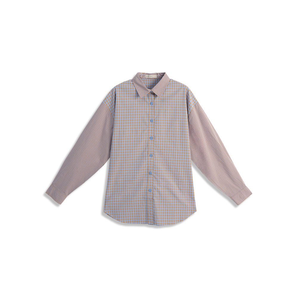 配色チェック切り替え長袖シャツ