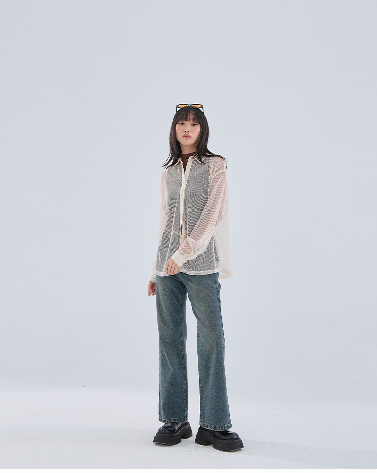 秋10尚未收到---透かしメッシュシャツ 3色展開