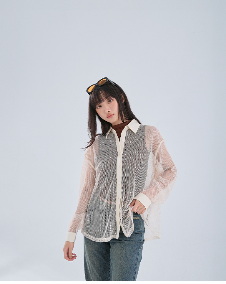秋10尚未收到---透かしメッシュシャツ 3色展開
