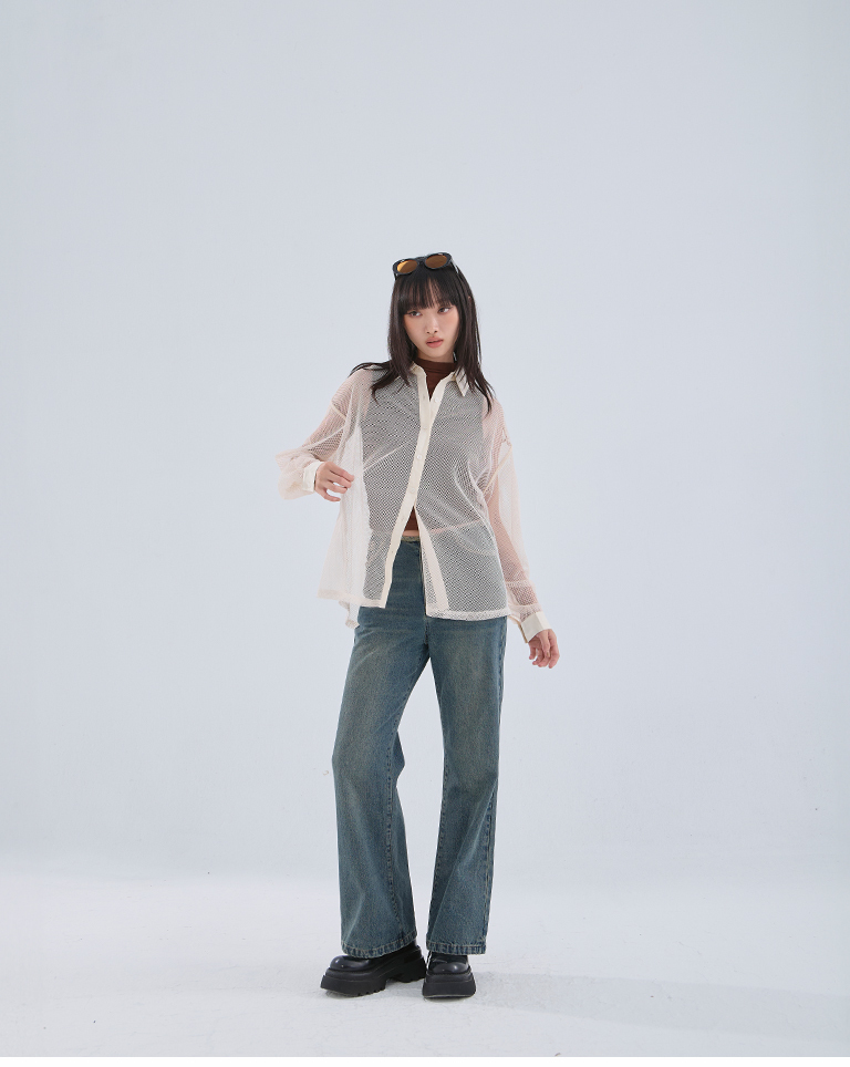 秋10尚未收到---透かしメッシュシャツ 3色展開