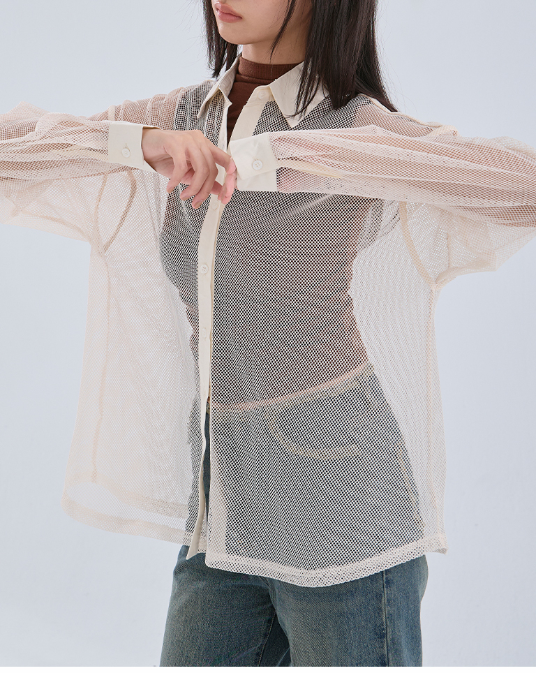 秋10尚未收到---透かしメッシュシャツ 3色展開