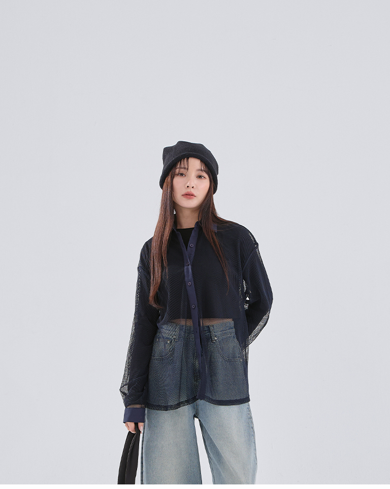 秋10尚未收到---透かしメッシュシャツ 3色展開