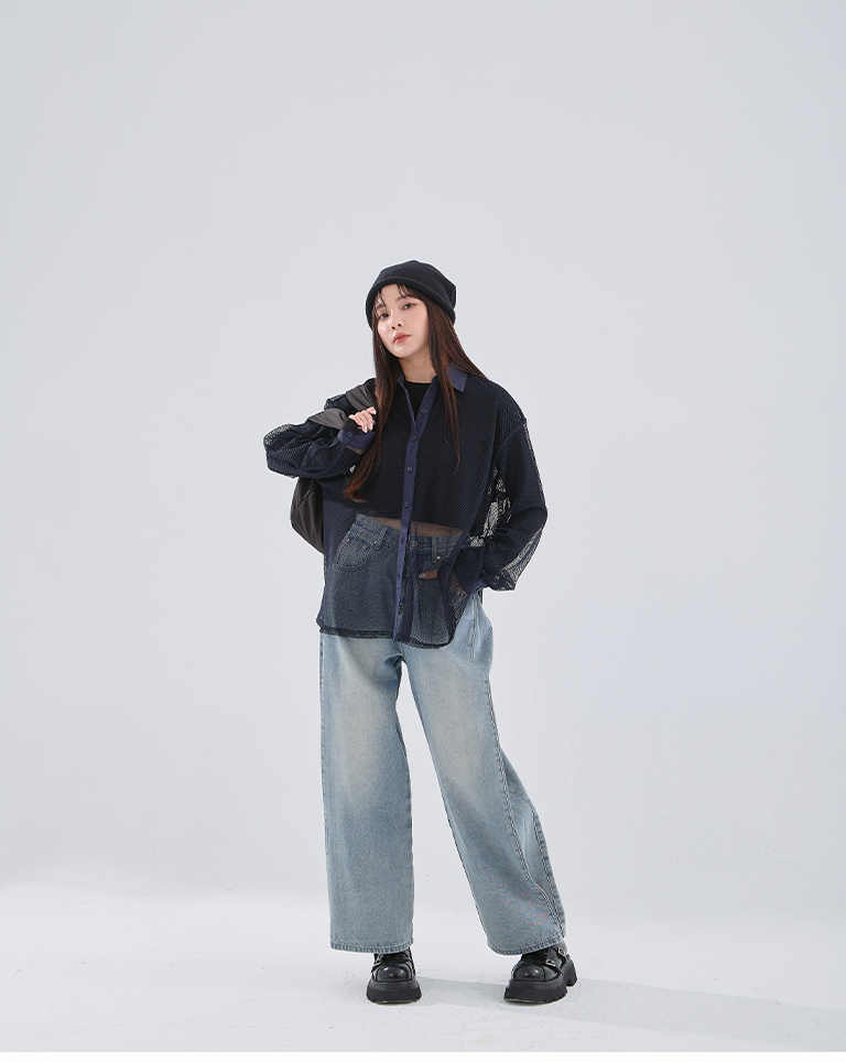 秋10尚未收到---透かしメッシュシャツ 3色展開