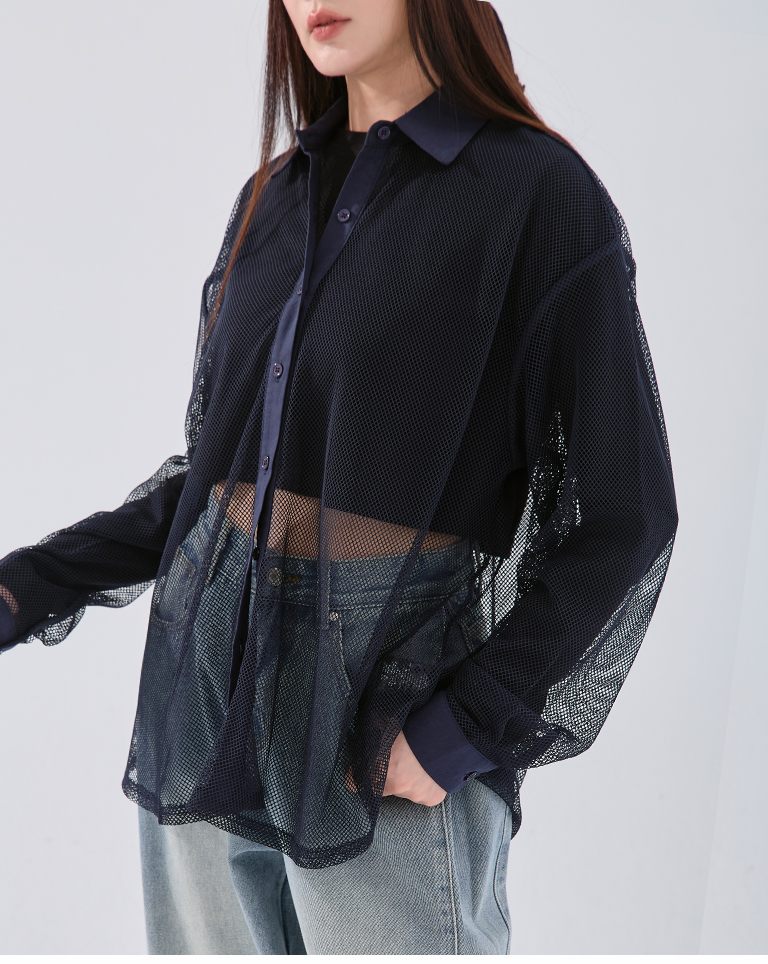 秋10尚未收到---透かしメッシュシャツ 3色展開