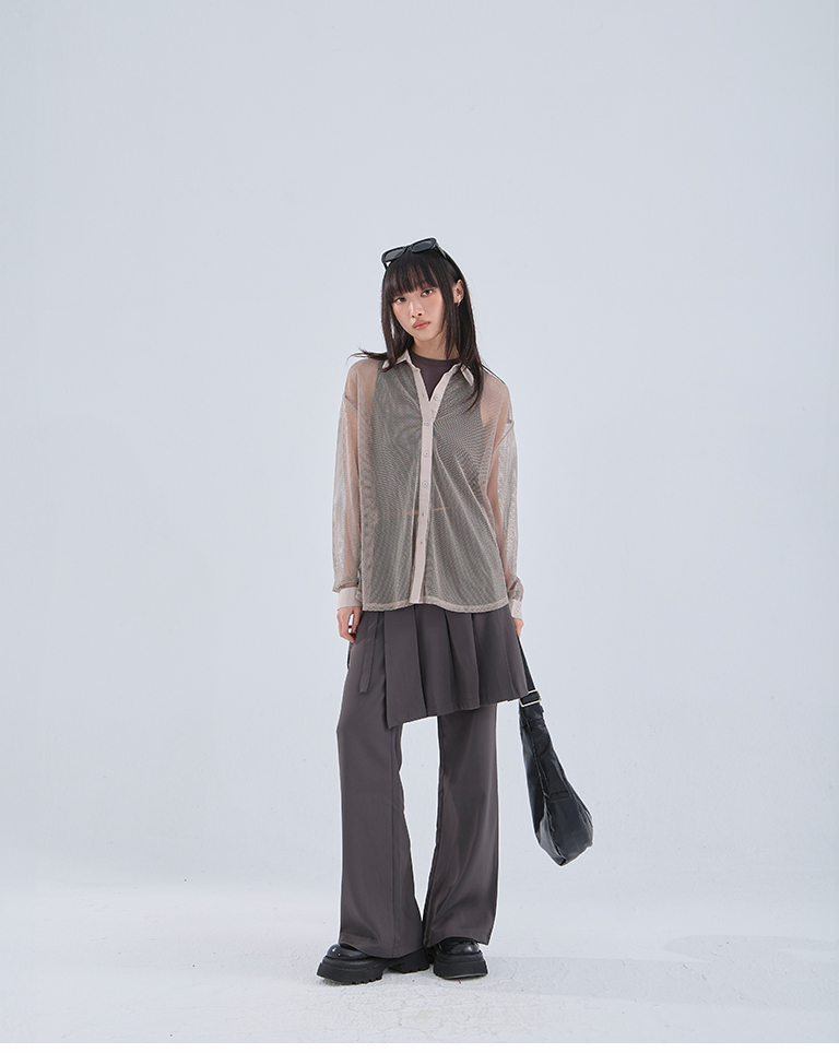 秋10尚未收到---透かしメッシュシャツ 3色展開