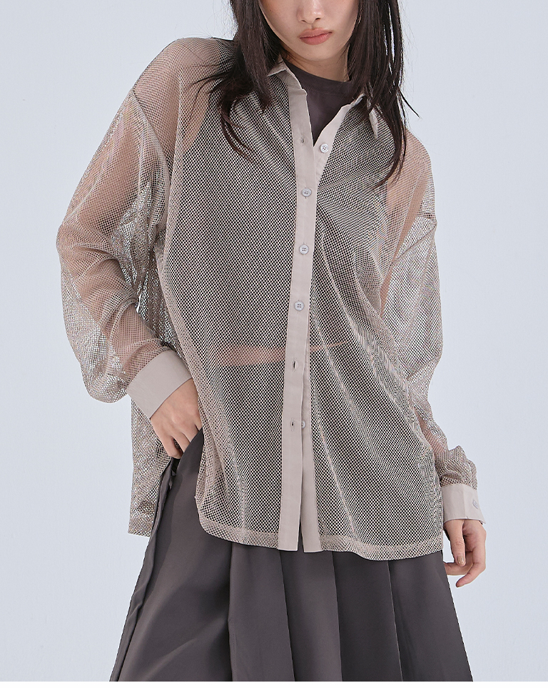 秋10尚未收到---透かしメッシュシャツ 3色展開