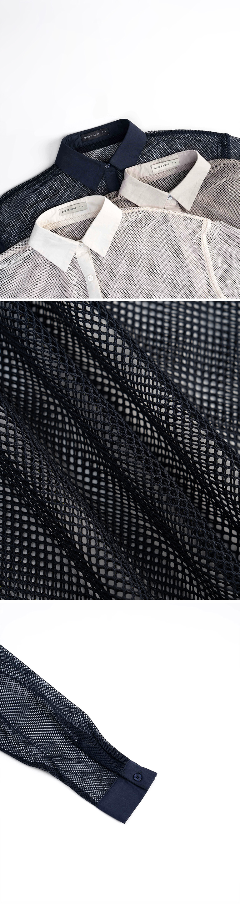 秋10尚未收到---透かしメッシュシャツ 3色展開