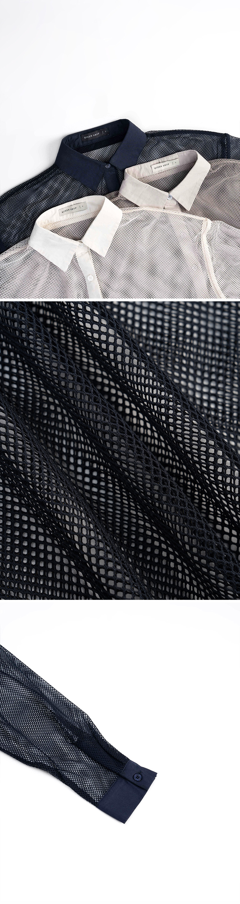 秋10尚未收到---透かしメッシュシャツ 3色展開