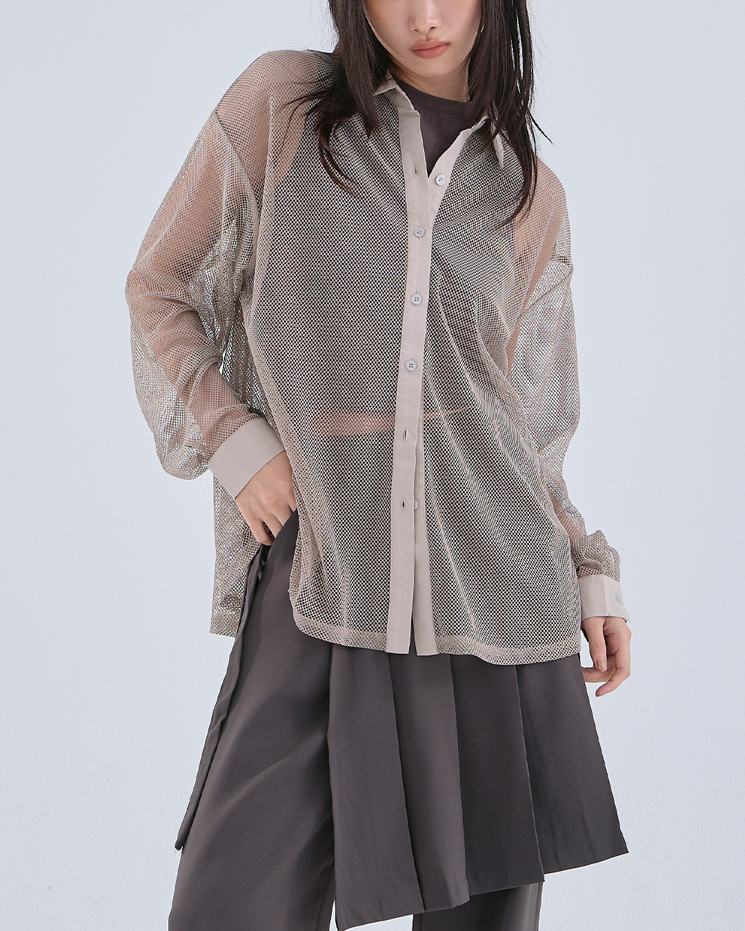 秋10尚未收到---透かしメッシュシャツ 3色展開