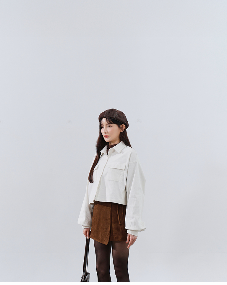 コーデュロイ ショート丈 長袖シャツ 2色展開