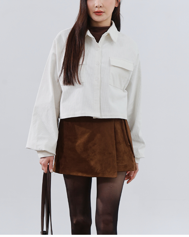 コーデュロイ ショート丈 長袖シャツ 2色展開