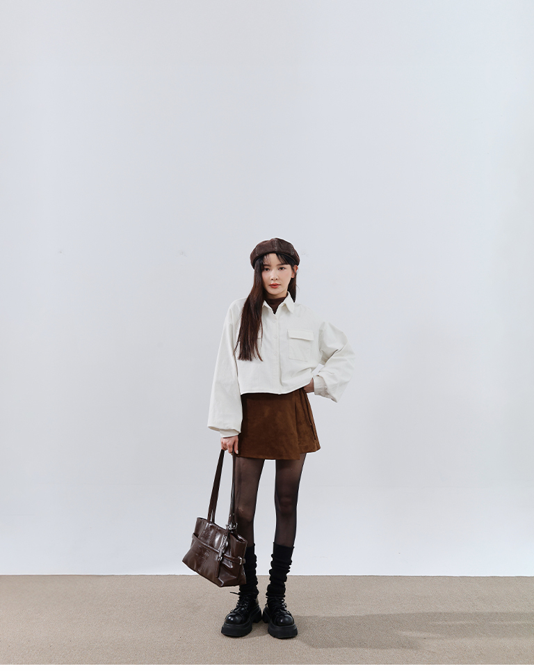 コーデュロイ ショート丈 長袖シャツ 2色展開