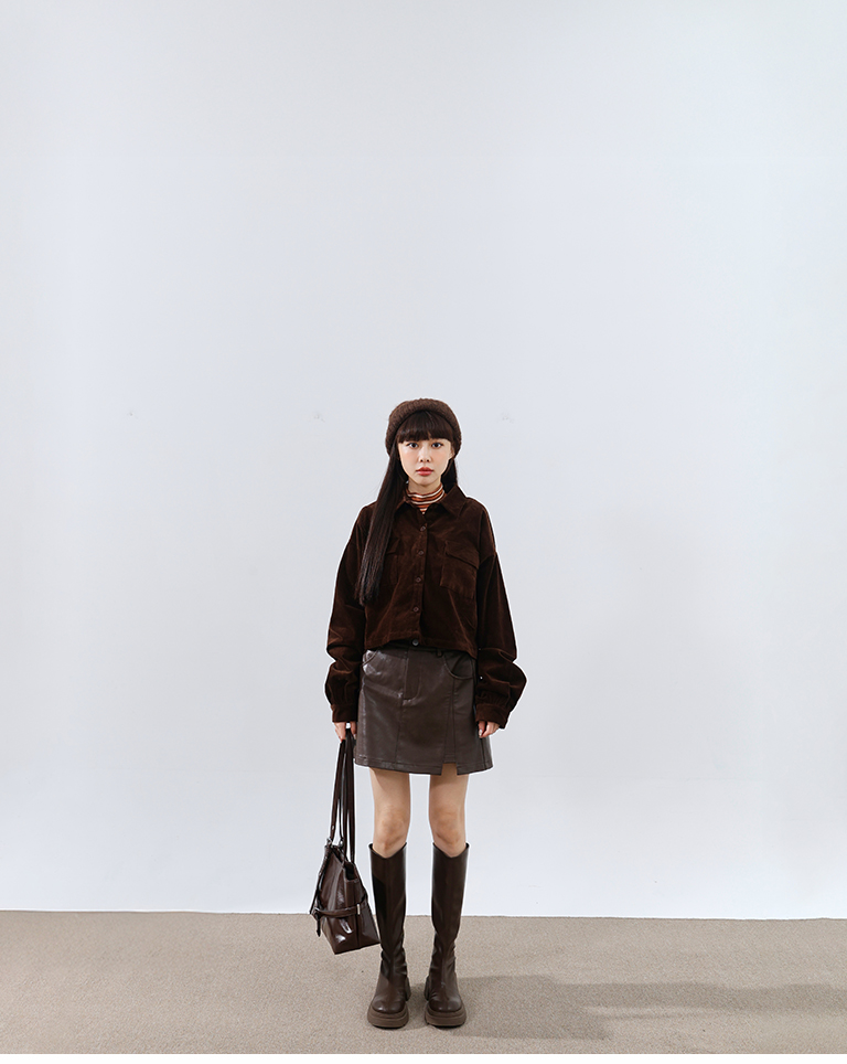 コーデュロイ ショート丈 長袖シャツ 2色展開