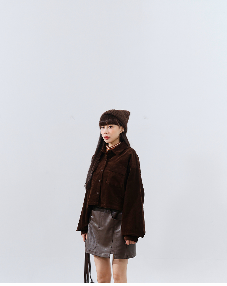 コーデュロイ ショート丈 長袖シャツ 2色展開