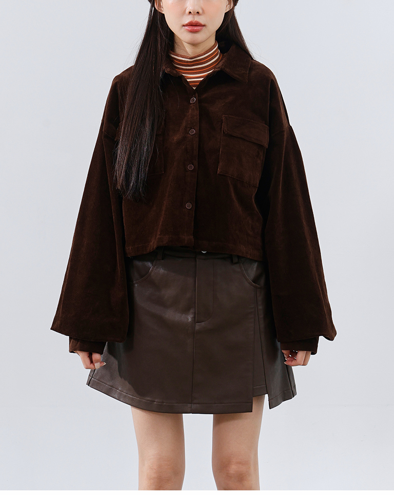 コーデュロイ ショート丈 長袖シャツ 2色展開